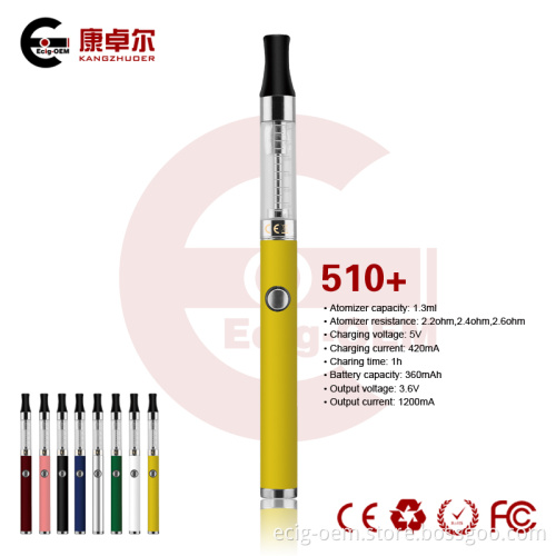 510 Plus E Cigarette Clearomizer Changeable Battery Cell